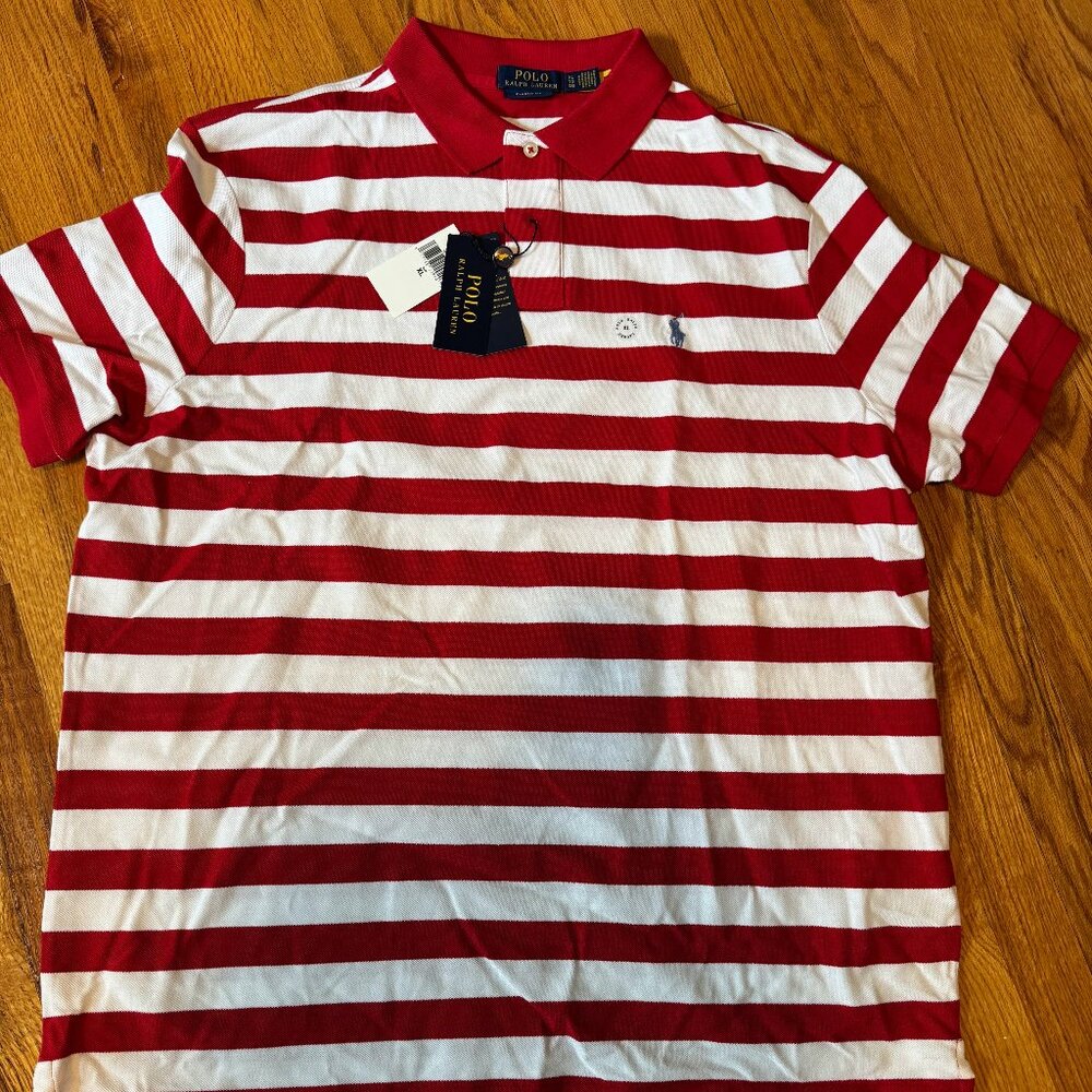 Polo Ralph Lauren Classic Fit Red / White Striped Short Sleeved Shirt (XL)